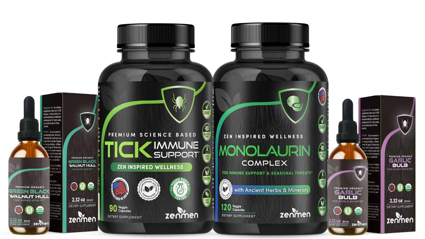 Zenmen Tick Immune Support, Monolaurin, Garlic, and Green Black Walnut Protocol