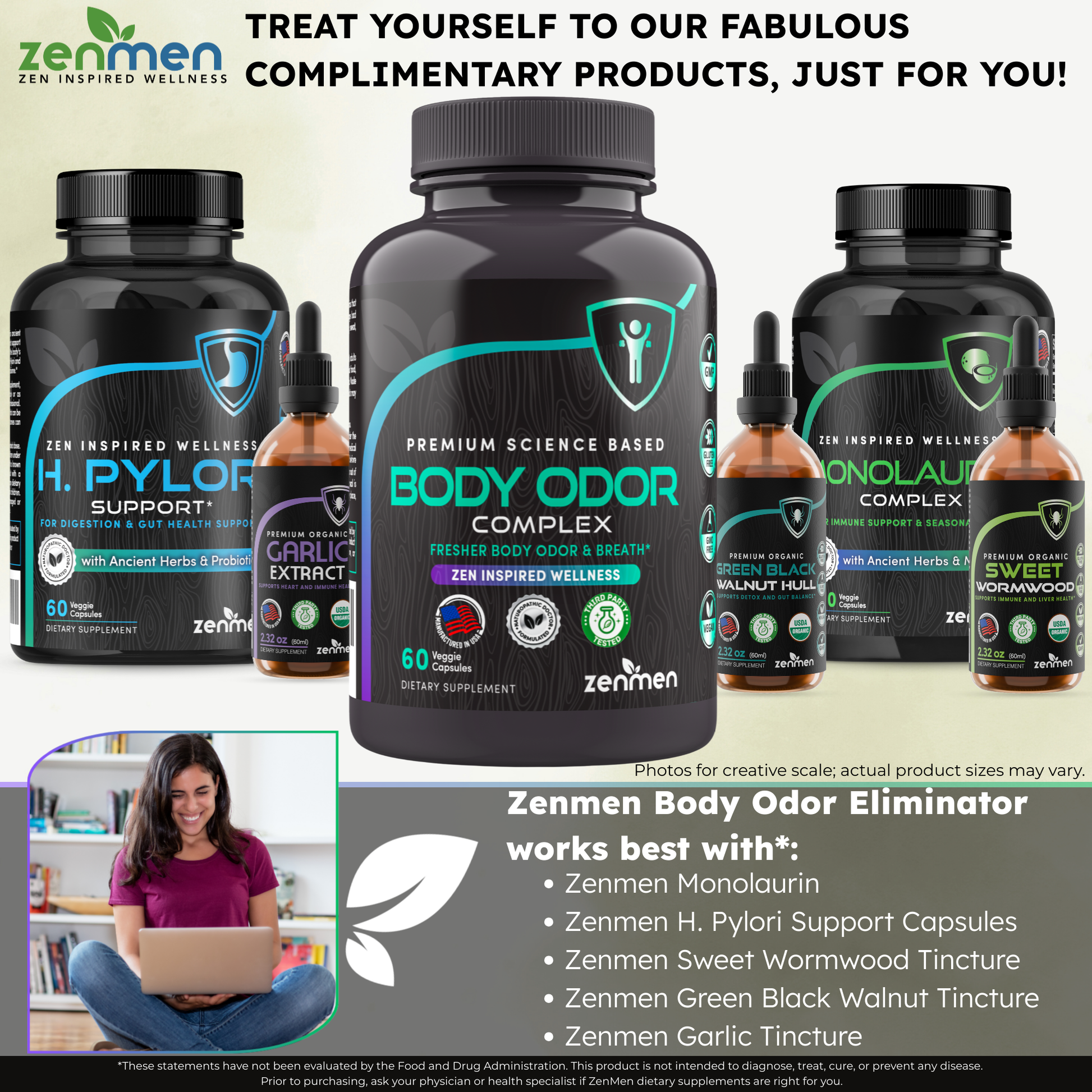 Zenmen body odor complementary products with text and product images.
