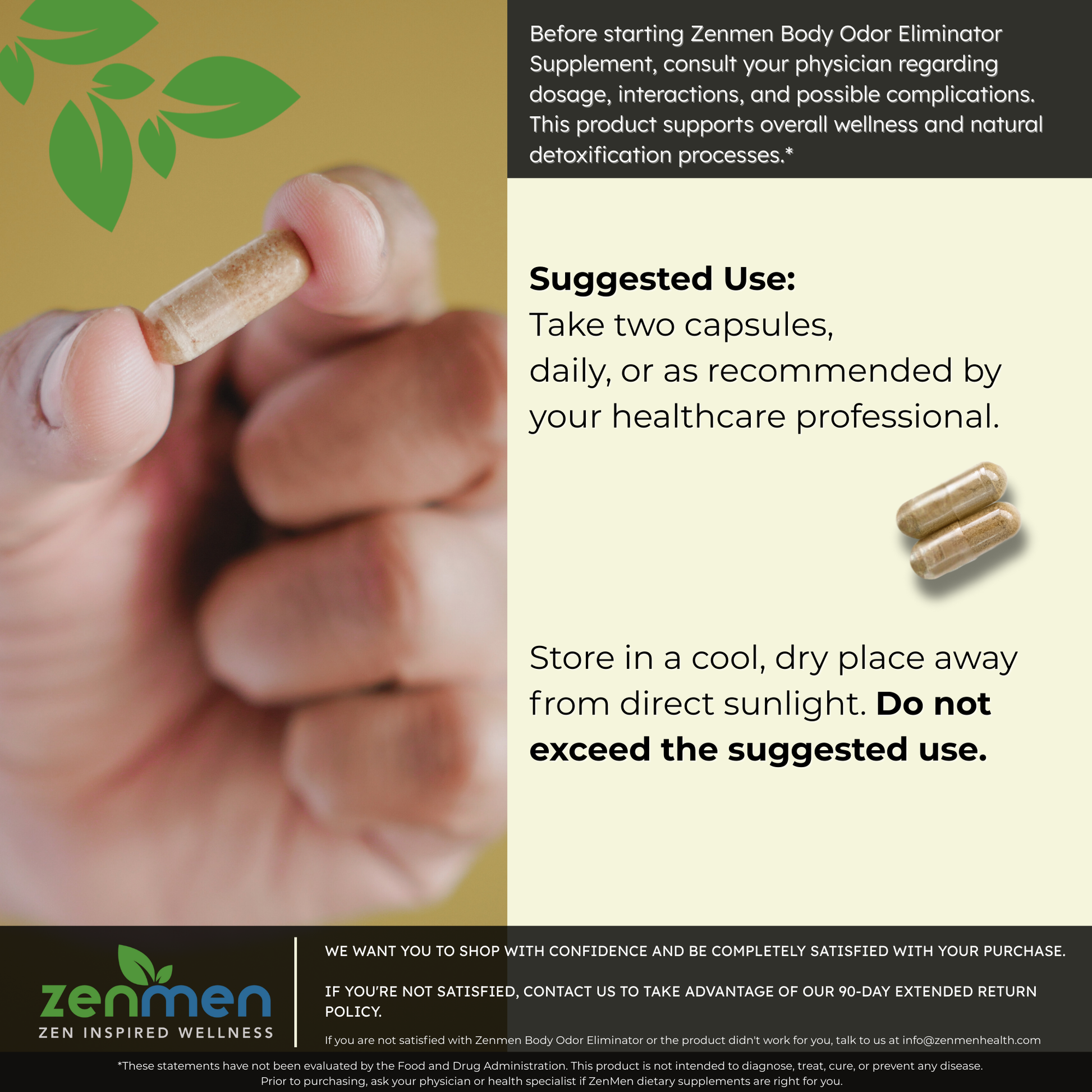 Zenmen supplement capsules with usage instructions and product branding.