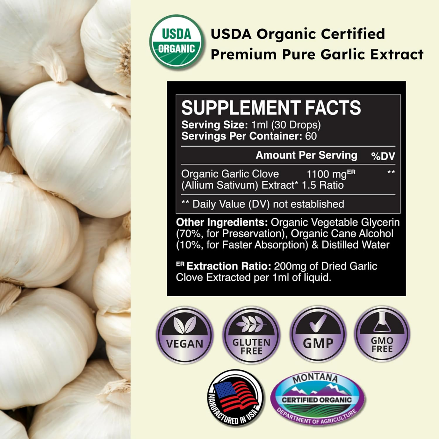 Zenmen Garlic  Tincture - Supplement Facts