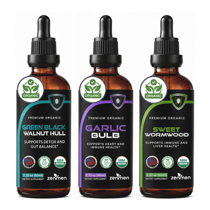 Organic Herbal Cleanse Tincture Bundle - Black Walnut, Wormwood & Garlic
