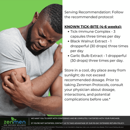 Zenmen Tick Immune Support, Monolaurin, Garlic, and Green Black Walnut Protocol