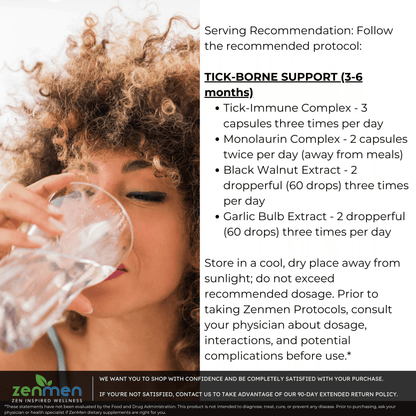 Zenmen Tick Immune Support, Monolaurin, Garlic, and Green Black Walnut Protocol