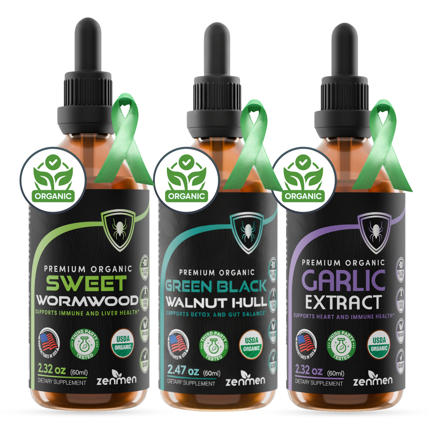 Organic Herbal Cleanse Tincture Bundle - Black Walnut, Wormwood & Garlic