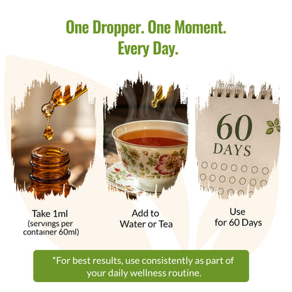 An informational graphic for Zenmen Sweet Wormwood 60ml tincture with the headline 'One Dropper. One Moment.