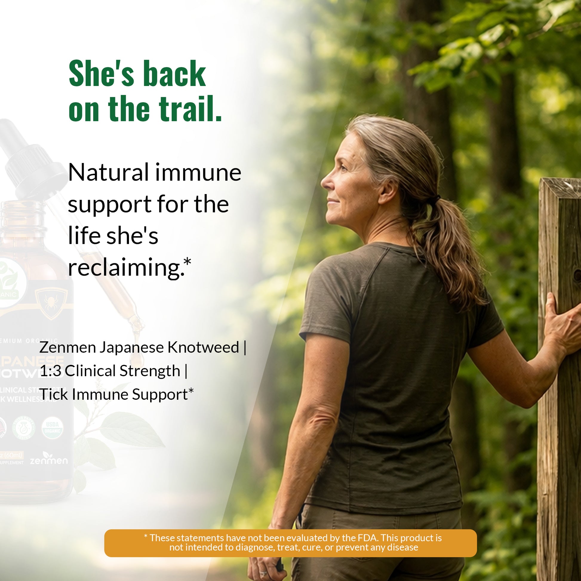 Get back on the trail with Zenmen Japanese Knotweed Tincture. Clinical-strength, natural immune support designed for the active life you're reclaiming.