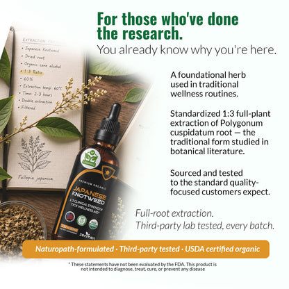 Learn about Zenmen's full-root, standardized 1:3 extraction process. Our Naturopath-formulated Polygonum cuspidatum tincture is third-party lab tested.