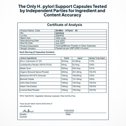 Probiotic potency assay verifying 105% L. reuteri content accuracy for independent laboratory safety standards.