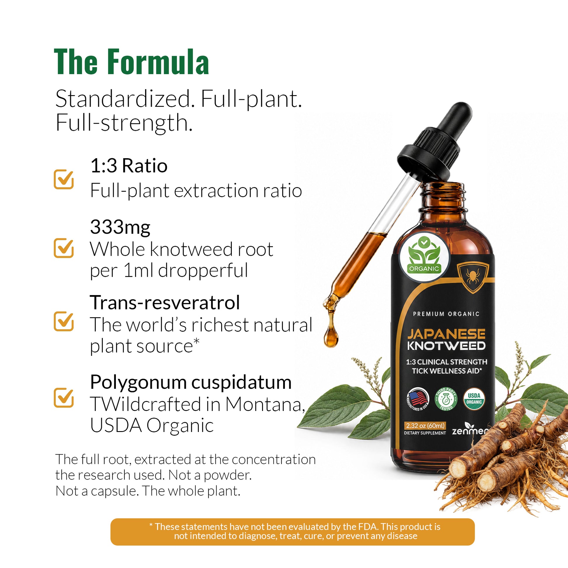 Explore the powerful formula of Zenmen Japanese Knotweed. Made from USDA Organic, wildcrafted Polygonum cuspidatum root for rich, natural trans-resveratrol.