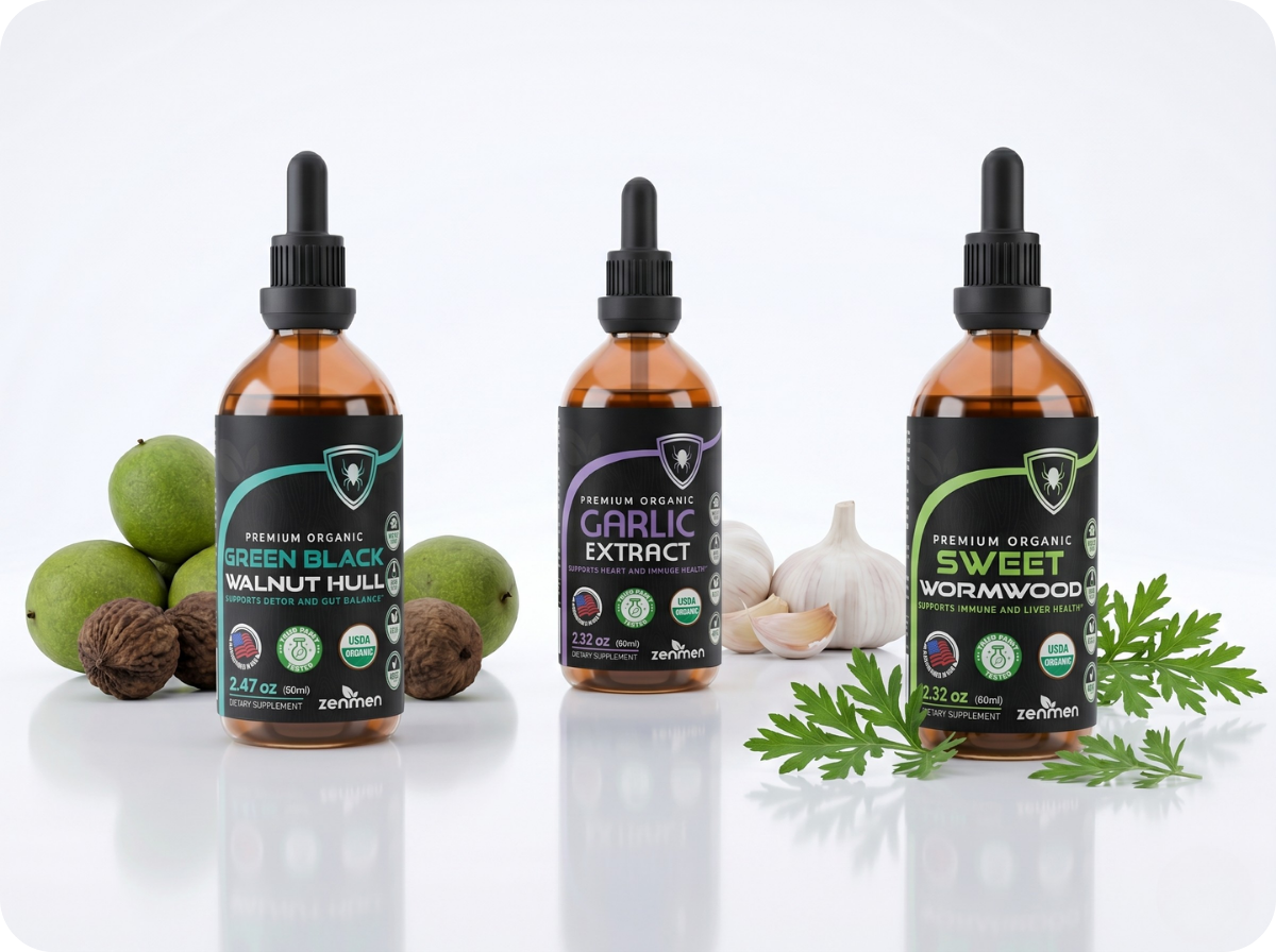 Organic Herbal Cleanse Tincture Bundle - Black Walnut, Wormwood & Garlic