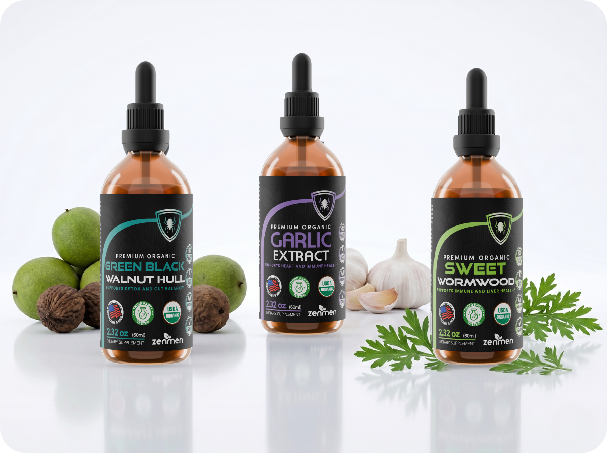 Organic Herbal Cleanse Tincture Bundle - Black Walnut, Wormwood & Garlic