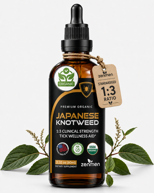 Discover Zenmen's Premium Organic Japanese Knotweed Tincture. A 1:3 clinical strength, USDA organic liquid extract for optimal tick wellness and immune support.