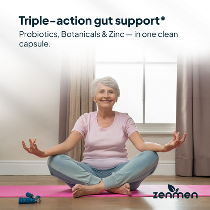 Triple-action H. pylori relief with botanicals and zinc for natural digestive wellness and meditation routine.