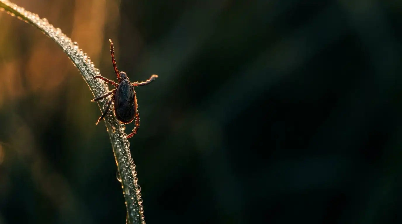 Deer tick on a grass blade