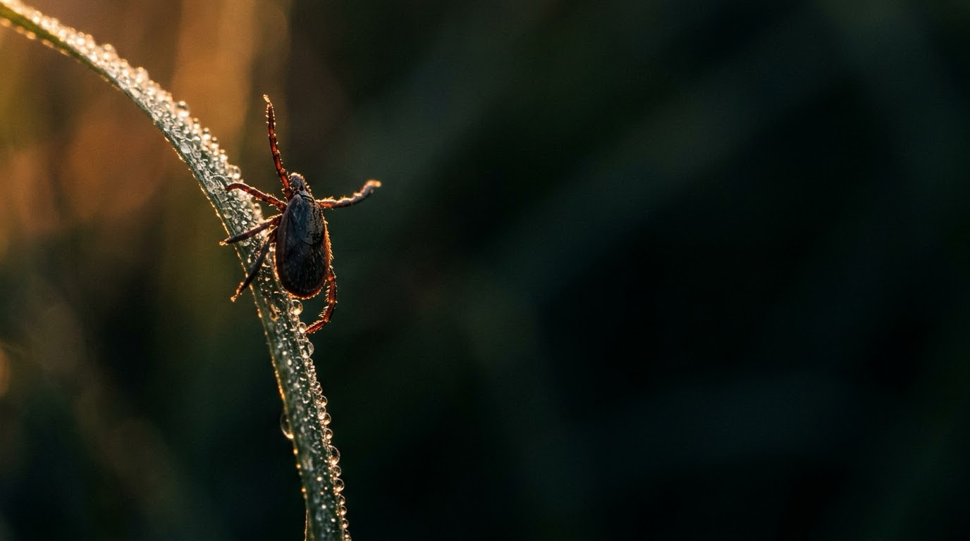 Deer tick on a grass blade
